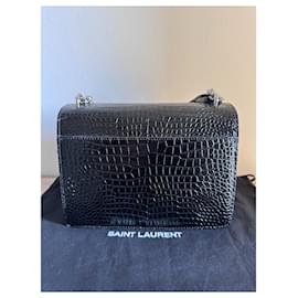 Saint Laurent-Saint Laurent Sunset medium crocodile-embossed leather bag-Black