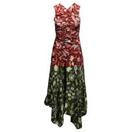 Ulla Johnson-Burgundy & Multicolor Ulla Johnson Alma Floral Print Silk Dress Size US 0-Dark red