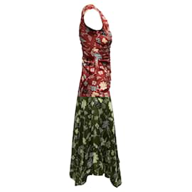 Ulla Johnson-Burgundy & Multicolor Ulla Johnson Alma Floral Print Silk Dress Size US 0-Dark red