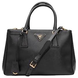 Prada-Black Prada Saffiano Nero Small Galleria lined Zip Tote-Black