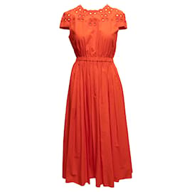 Fendi-Orange Fendi Eyelet-Accented Short Sleeve Dress Size IT 42-Orange
