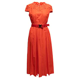 Fendi-Orange Fendi Eyelet-Accented Short Sleeve Dress Size IT 42-Orange