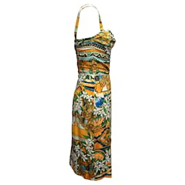 Dolce & Gabbana-Yellow & Multicolor Dolce & Gabbana Silk Printed Bustier Dress Size IT 42-Yellow