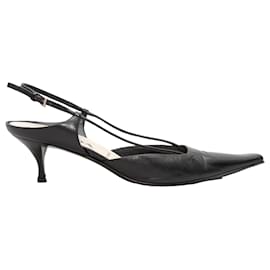 Prada-Black Prada Pointed-Toe Slingbacks Size 38.5-Black