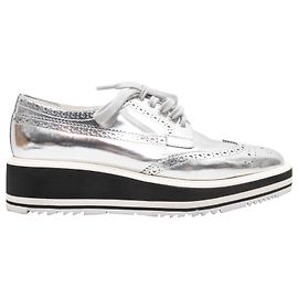 Silver & Black Prada Metallic Leather Platform Brogues Size 37.5 Silvery