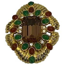 Autre Marque-Vintage Gold-Tone & Multicolor Cabochon Brooch-Golden