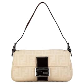 Fendi-Beige Fendi Zucca Canvas Baguette Shoulder Bag-Beige