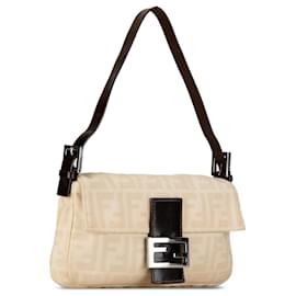 Fendi-Sac à bandoulière baguette en toile Fendi Zucca beige-Beige