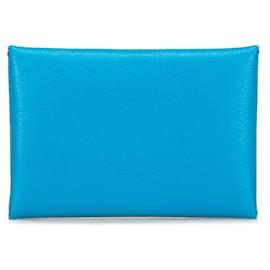 Hermès-Blue Hermès Chevre Mysore Calvi Duo Card Holder-Blue