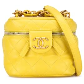 Chanel-Yellow Chanel Small CC Lambskin Vanity Case Crossbody Bag-Yellow