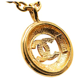 Chanel-Gold Chanel Gold Plated CC Round Pendant Necklace-Golden