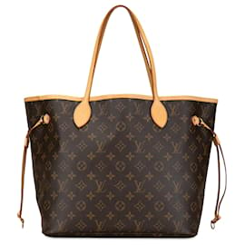 Louis Vuitton-Brown Louis Vuitton Monogram Neverfull MM Tote Bag-Brown