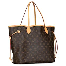 Louis Vuitton-Brown Louis Vuitton Monogram Neverfull MM Tote Bag-Brown