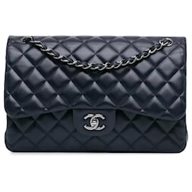 Chanel-Blue Chanel Jumbo Classic Lambskin lined Flap Shoulder Bag-Blue