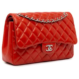 Chanel-Orange Chanel Jumbo Classic Lambskin lined Flap Shoulder Bag-Orange