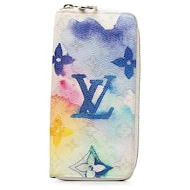 Louis Vuitton-White Louis Vuitton Monogram Watercolor Vertical Zippy Long Wallet-White