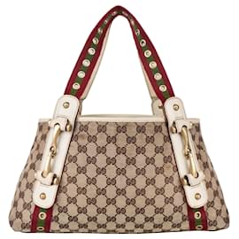 Gucci-Gucci GG Monogram Grommet Straps Pelham Shoulder Bag-Beige