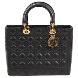 Dior-Christian Dior Large Lady Dior Cannage Lambskin Handbag in Black-Black