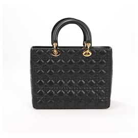 Dior-Christian Dior Large Lady Dior Cannage Lambskin Handbag in Black-Black