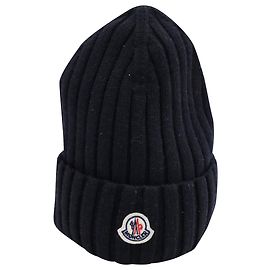 Moncler Strickmütze aus schwarzer Wolle Schwarz