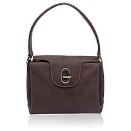 Gucci-Vintage Brown Leather G Turn Lock Shoulder Bag Handbag-Brown