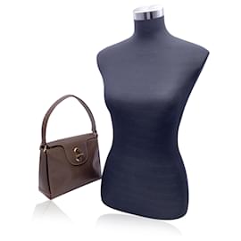 Gucci-Vintage Brown Leather G Turn Lock Shoulder Bag Handbag-Brown