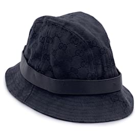 Gucci-Black Monogram Canvas Unisex Bucket Hat Size S-Black
