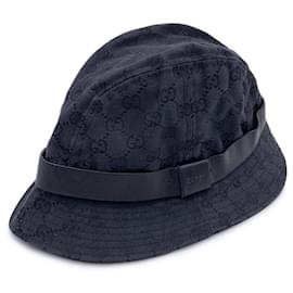 Gucci-Black Monogram Canvas Unisex Bucket Hat Size S-Black