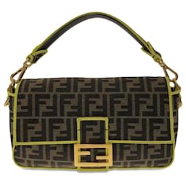 Fendi-Fendi Brown Medium Zucca Fluo Trim Baguette Cartable-Marron