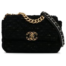 Chanel-Chanel Black Medium Tweed 19 Flap-Black