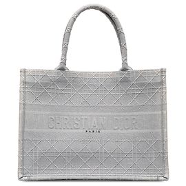 Cabas livre brodé Dior Medium Cannage gris Marron