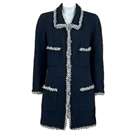 Chanel-Metallic Chain Trim Tweed Jacket-Navy blue