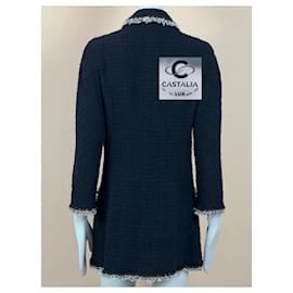 Chanel-Metallic Chain Trim Tweed Jacket-Navy blue