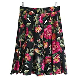 Dolce & Gabbana-Dolce & Gabbana pleated rose print skirt-Black,Red