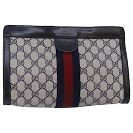 Gucci-GUCCI GG Supreme Sherry Line Clutch Bag PVC Navy Red 67 014 2125 Auth yk12776-Red,Navy blue