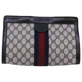 Gucci-GUCCI GG Supreme Sherry Line Clutch Bag PVC Navy Red 67 014 2125 Auth yk12776-Red,Navy blue