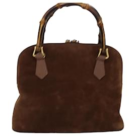 Gucci-GUCCI Bamboo Hand Bag Suede Brown Auth 76832-Brown