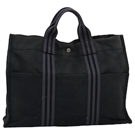 Hermès-HERMES Fourre Tout MM Hand Bag Canvas Black Gray Auth bs14842-Black,Grey