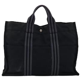Hermès-HERMES Fourre Tout MM Hand Bag Canvas Black Gray Auth bs14842-Black,Grey