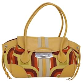 Prada-PRADA Shoulder Bag Canvas Leather Yellow Auth 77359-Yellow