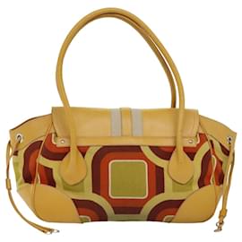 Prada-PRADA Shoulder Bag Canvas Leather Yellow Auth 77359-Yellow
