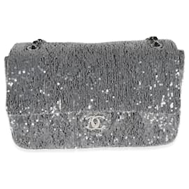 Chanel-Sac à rabat simple Jumbo à sequins argentés Chanel-Autre