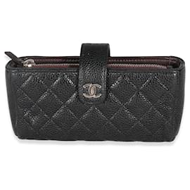 Chanel-Chanel Black Quilted Caviar CC Phone Pouch-Black
