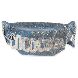 Chanel-Chanel Blue Pink Sequin Coco Cuba Waist Belt Bag-Pink,Blue