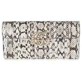 Gucci-Gucci Beige Snakeskin Pearly GG Marmont Clutch-Black,Beige