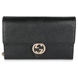 Gucci-Gucci Black Dollar calf leather Interlocking G Chain Wallet-Black