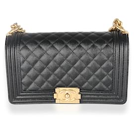 Chanel-Chanel Black Quilted Caviar Medium Boy Bag-Black