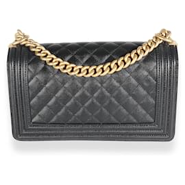 Chanel-Chanel Black Quilted Caviar Medium Boy Bag-Black