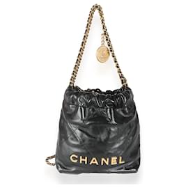 Chanel-Chanel Black Shiny Quilted calf leather Mini Chanel 22-Black