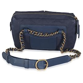 Chanel-Chanel Navy Canvas lined Pocket Waist Bag-Blue